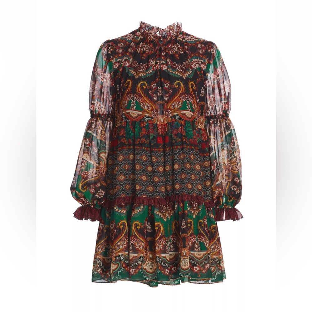 Alice & Olivia Marella Mock Neck Paisley Tunic Shift Dress